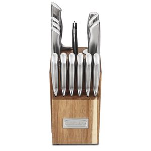 BLOQUES DE CUCHILLOS DE ACERO INOXIDABLE SERIE ELITE DE 15 PIEZAS CON BLOQUE DE ACACIA